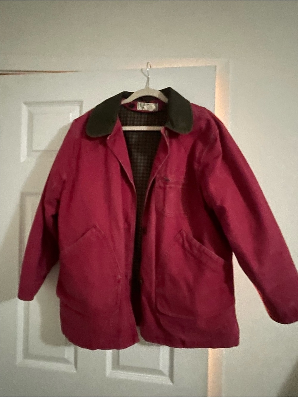 Vintage cranberry LL Bean chore coat